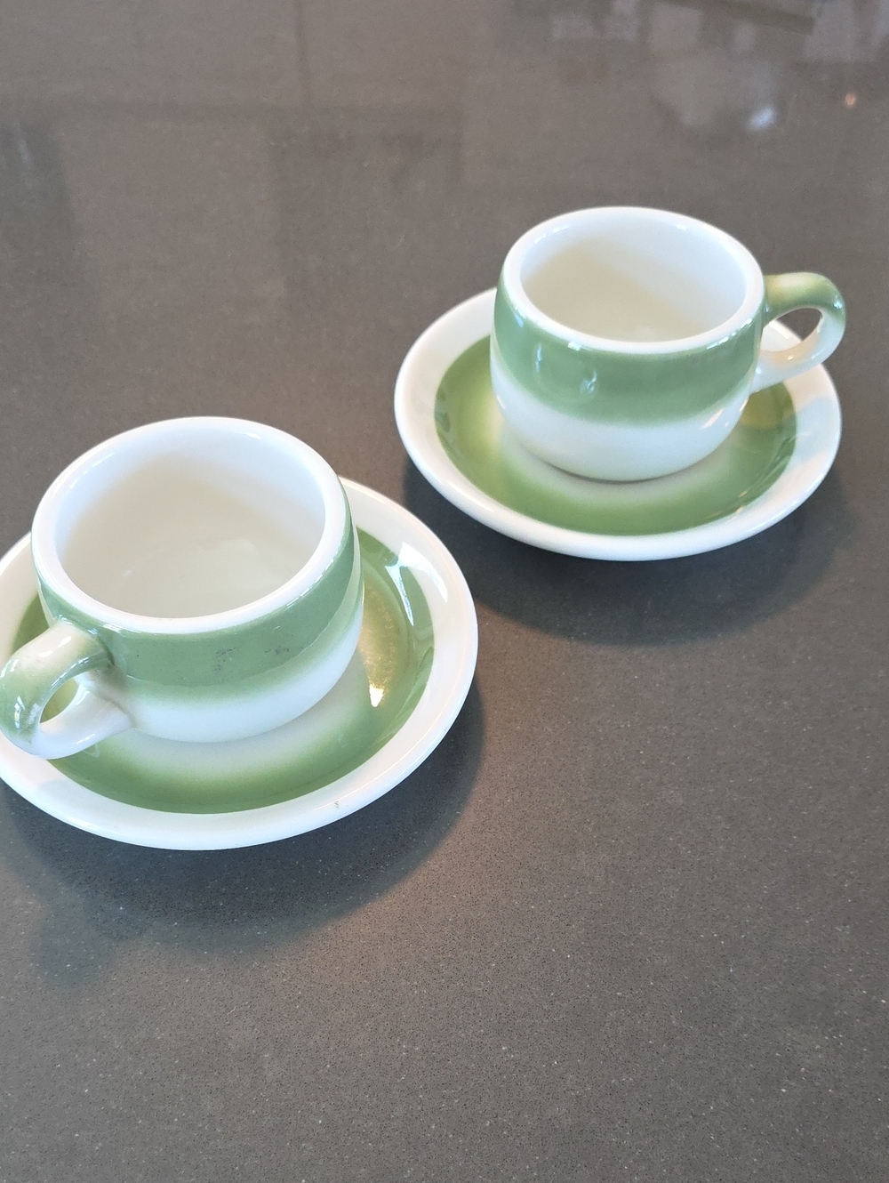 Green and White Vitrified Ceramic Restaurant Ware Cup and Saucer Set - 2 Pieces